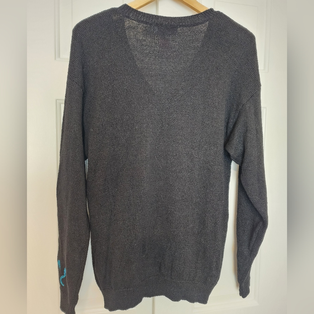 American Weekend Vintage V Neck Floral Embroidered Black Women's Sweater Size M - Picture 2 of 7
